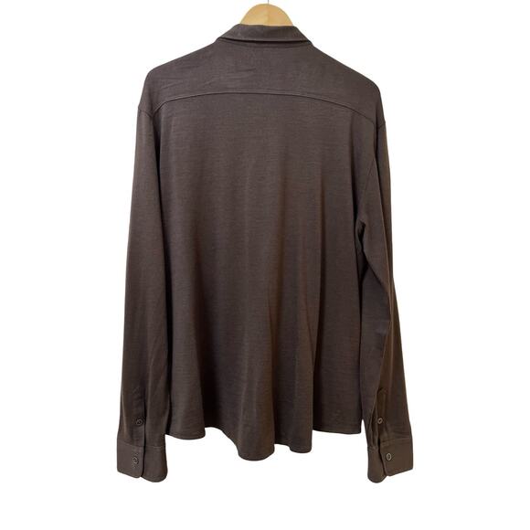 John Varvatos Mens Knit Silk Cotton Button Up Shirt Size XL Brown Quiet Luxury - Picture 4 of 8